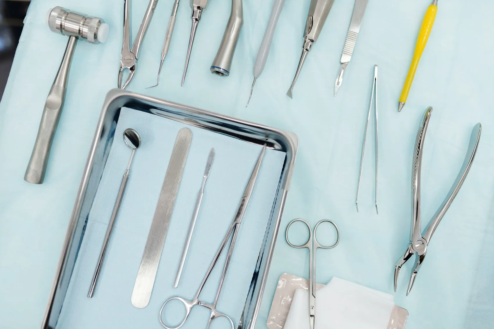 Sterilised instruments laid out on a tray
